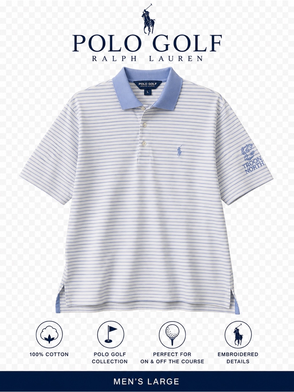 Polo Golf by Ralph Lauren Light Blue & White Striped Short-Sleeve Polo